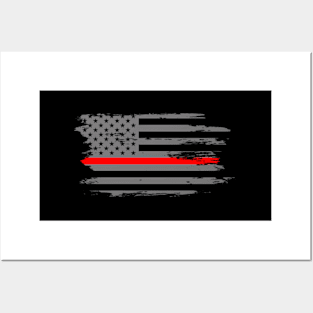 Thin Red Line Fireman Fire Rescue American Flag Posters and Art